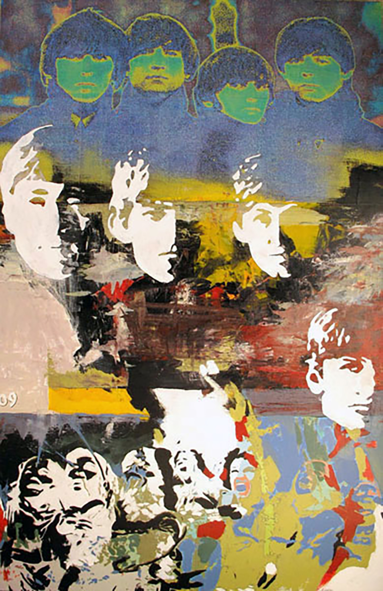 Green Beatles", 36"w x 60"h, Mixed Media on Board
