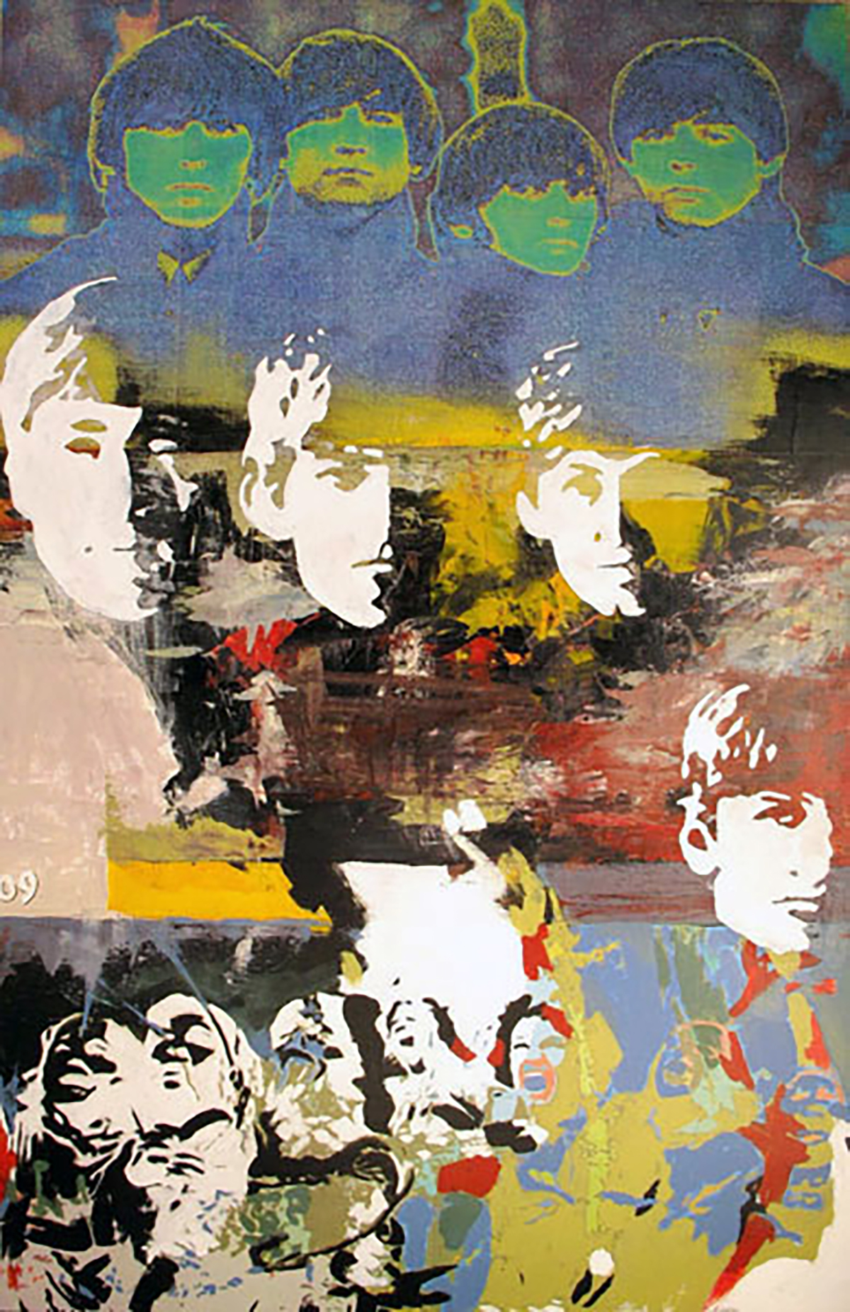 Green Beatles", 36"w x 60"h, Mixed Media on Board