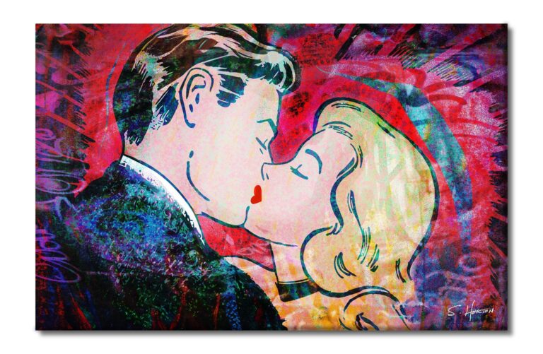 Heart-Shaped Kiss", Neon Love Series, Digital Art, Giclée on Canvas with Signature, 26"x40", Limited Edition of 50