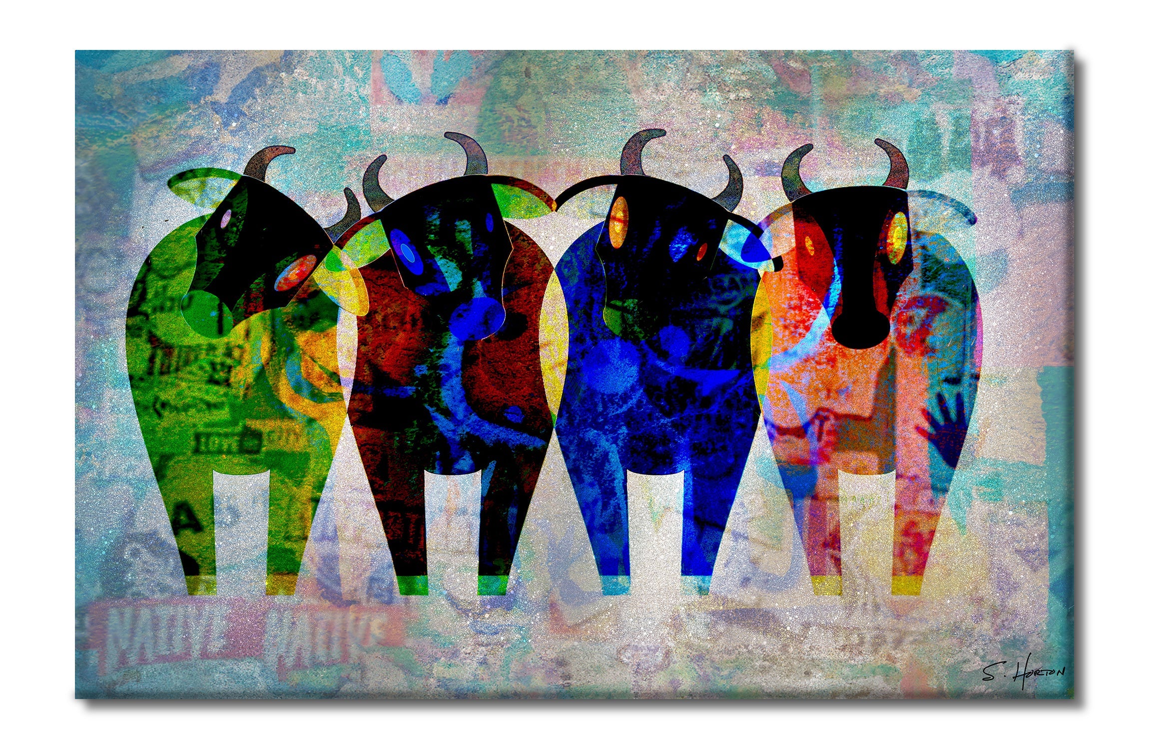 Bull Run", Animal Life, Parody, Digital Art, Giclée on Canvas with Signature, 26"x40", Limited Edition of 50