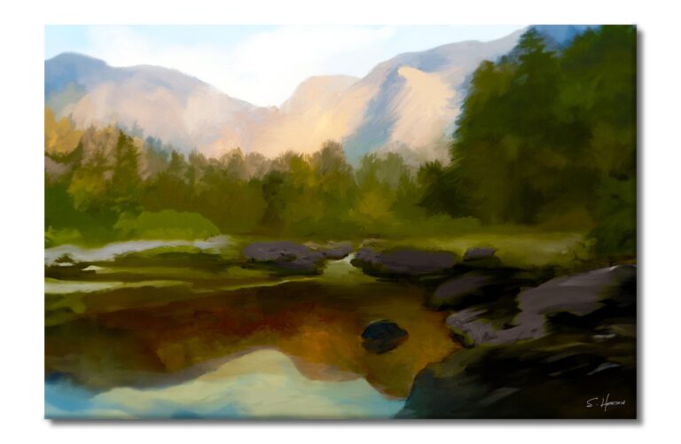 Still Mountain Waters", Digital Art, Giclee on Canvas with Signature, 24"x36" or 40"x60", Limited Edition of 50