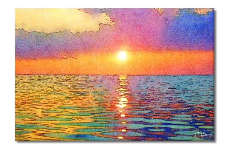 Reflections of Sunset Over The Ocean", Digital Art, Giclee on Canvas with Signature, 24"x36" or 40"x60", Limited Edition of 50
