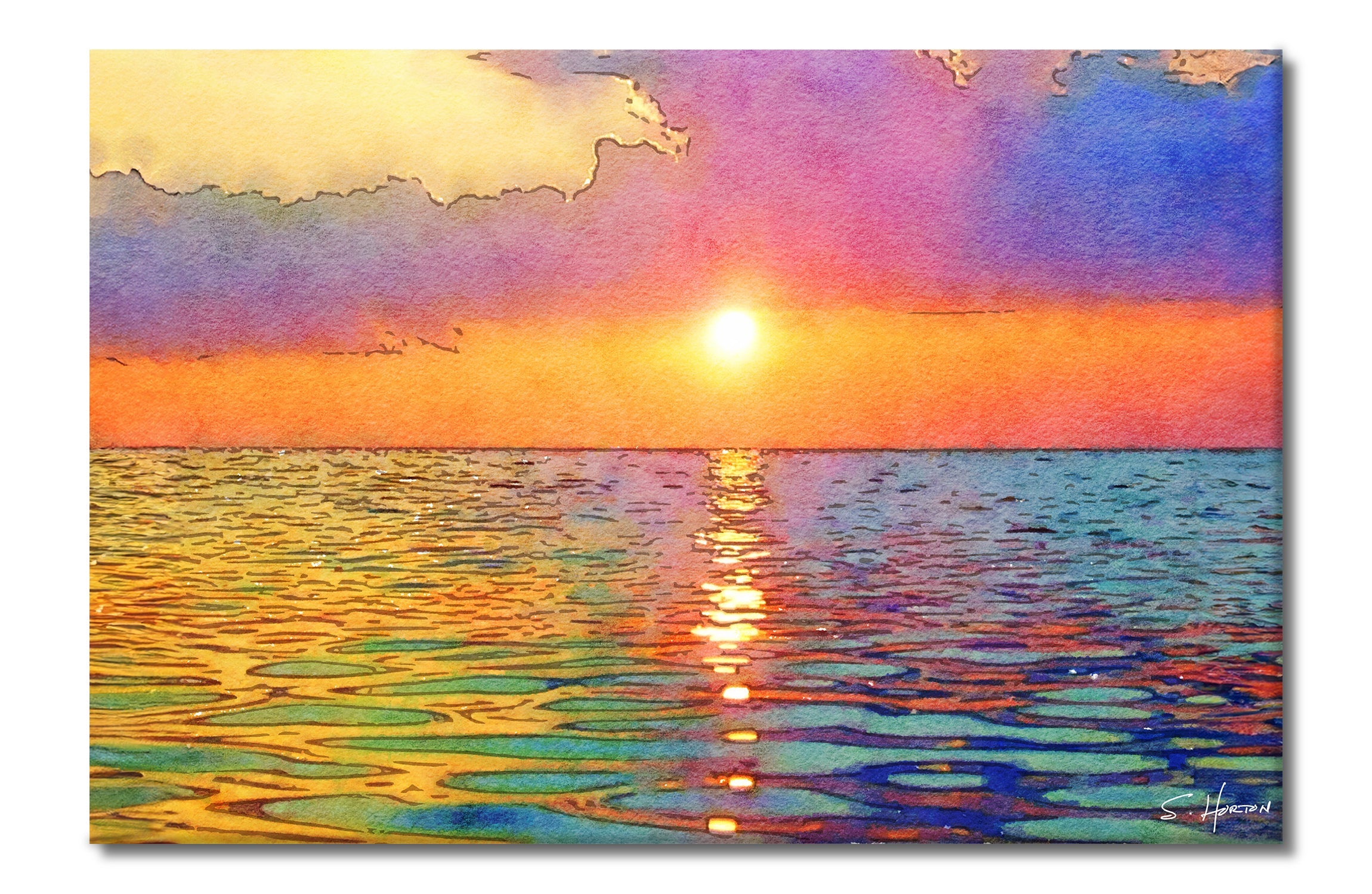 Reflections of Sunset Over The Ocean", Digital Art, Giclee on Canvas with Signature, 24"x36" or 40"x60", Limited Edition of 50