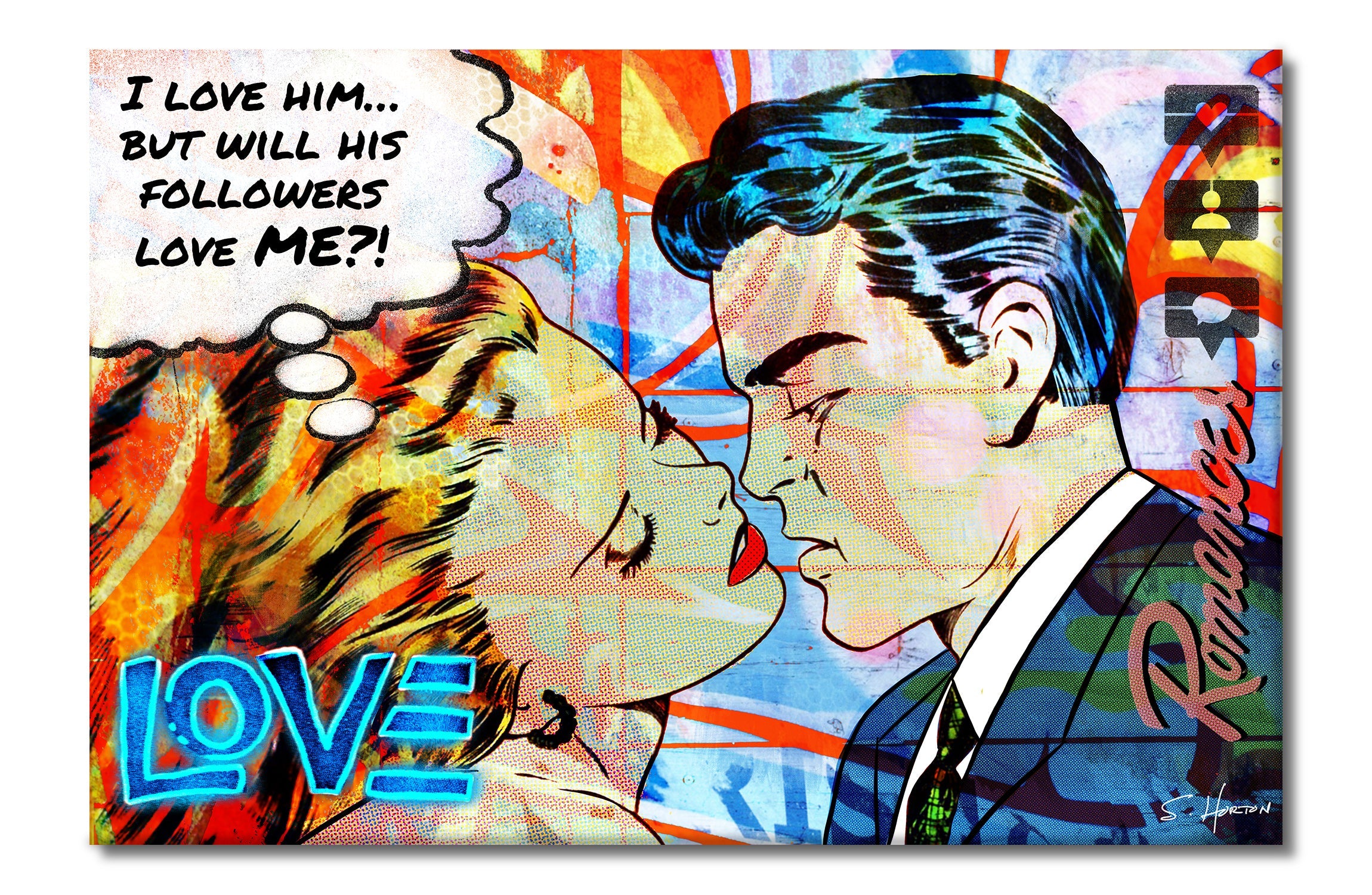 Love Me", Neon Love Series, Satire, Digital Art, Giclée on Canvas with Signature, 24"x36" or 40"x60", Limited Edition of 50