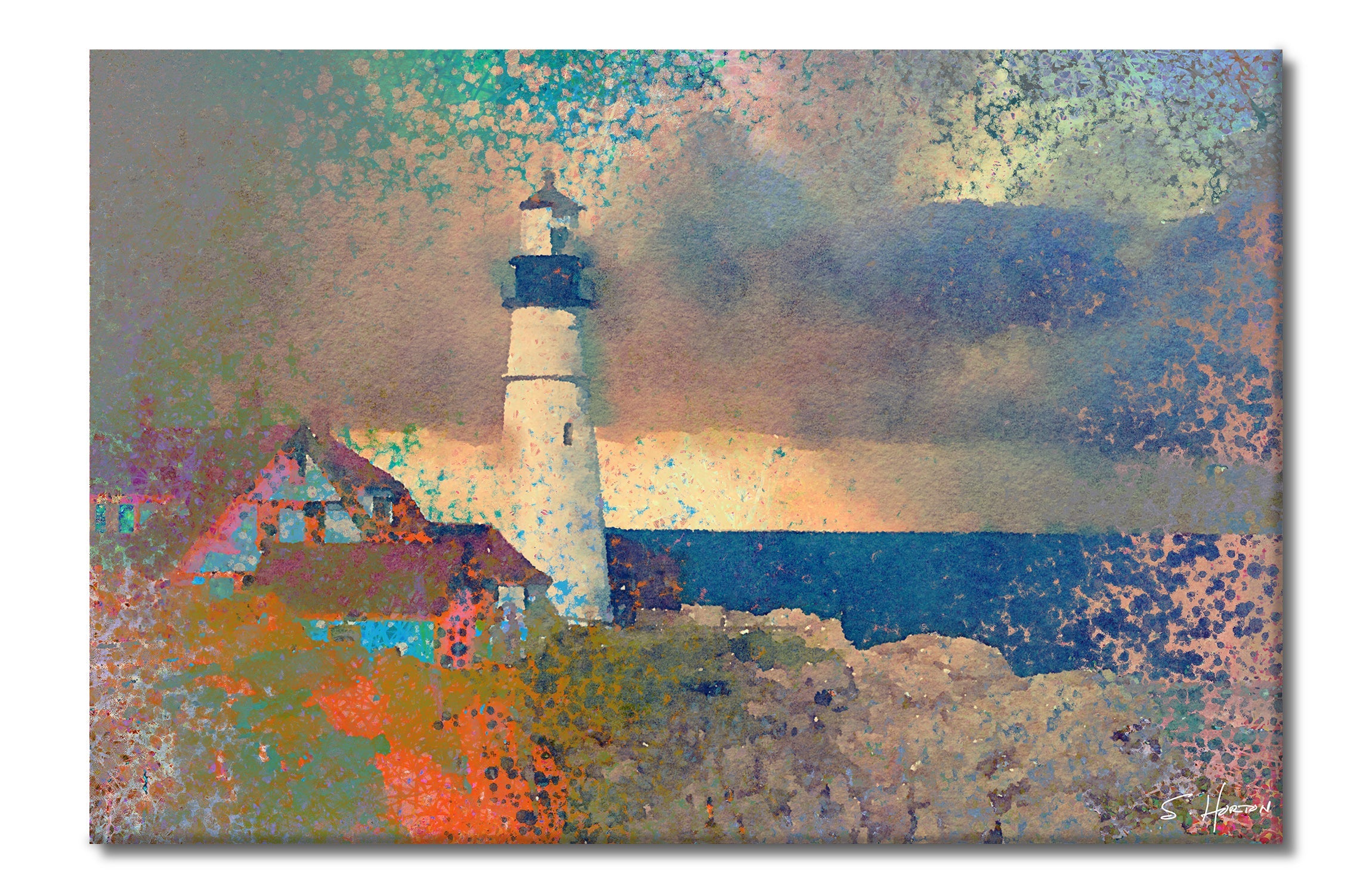 Lighthouse by the Cliff, Scenic, Digital Art, Giclee on Canvas with Signature, 24"x36" or 40"x60", Limited Edition of 50