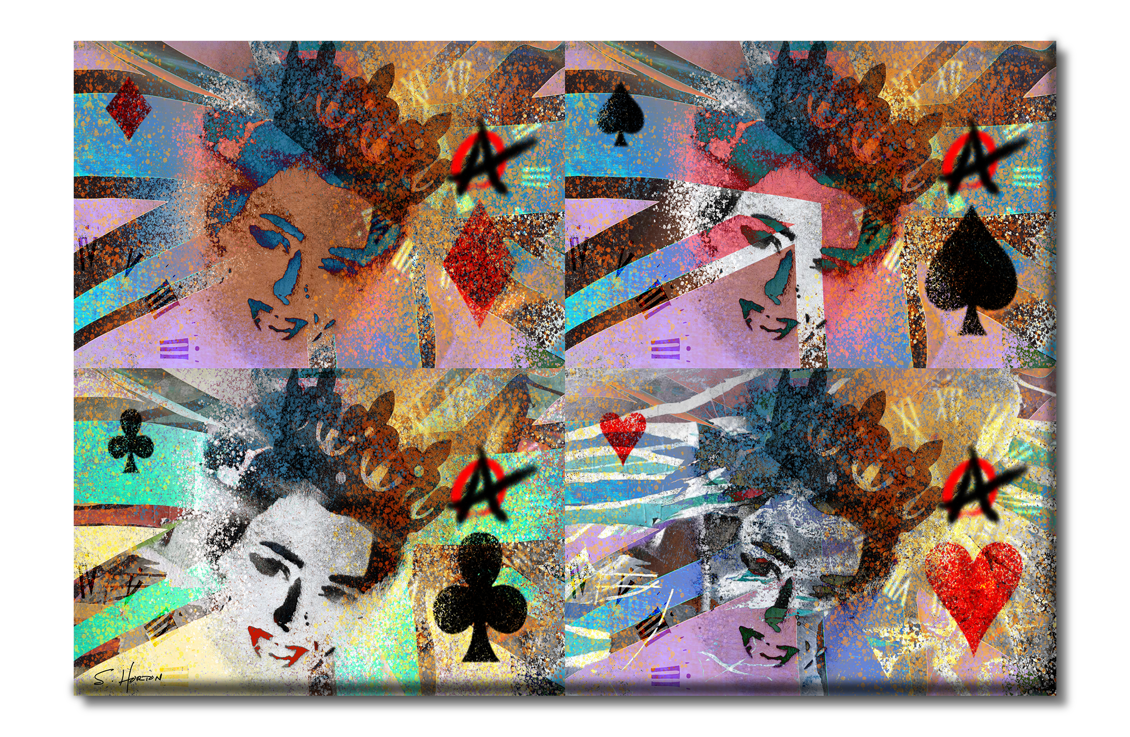 Queens and Aces", Digital Art, Giclée on Canvas with Signature, 24"x36" or 40"60", Limited Edition of 50