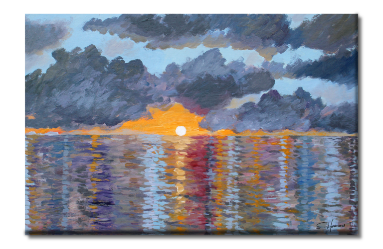 Sunset Reflecting on the Ocean", Fine Art, Giclée on Canvas with Signature, 24"x36" or 40"x60", Limited Edition of 50