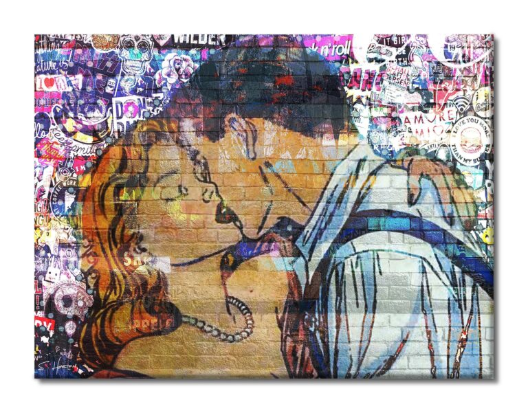 Lost In Her Kiss", Neon Love Series, Digital Art, Giclée on Canvas with Signature, 30"x40", Limited Edition of 50
