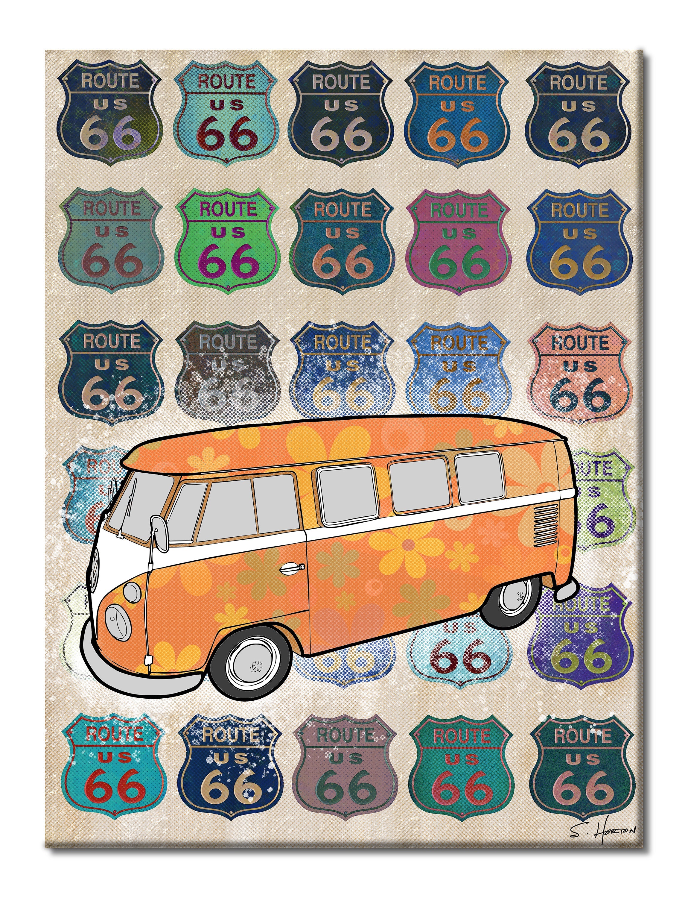 VW Bus", Route 66 Series, Digital Art, Giclée on Canvas with Signature, 30"x40", Limited Edition of 50