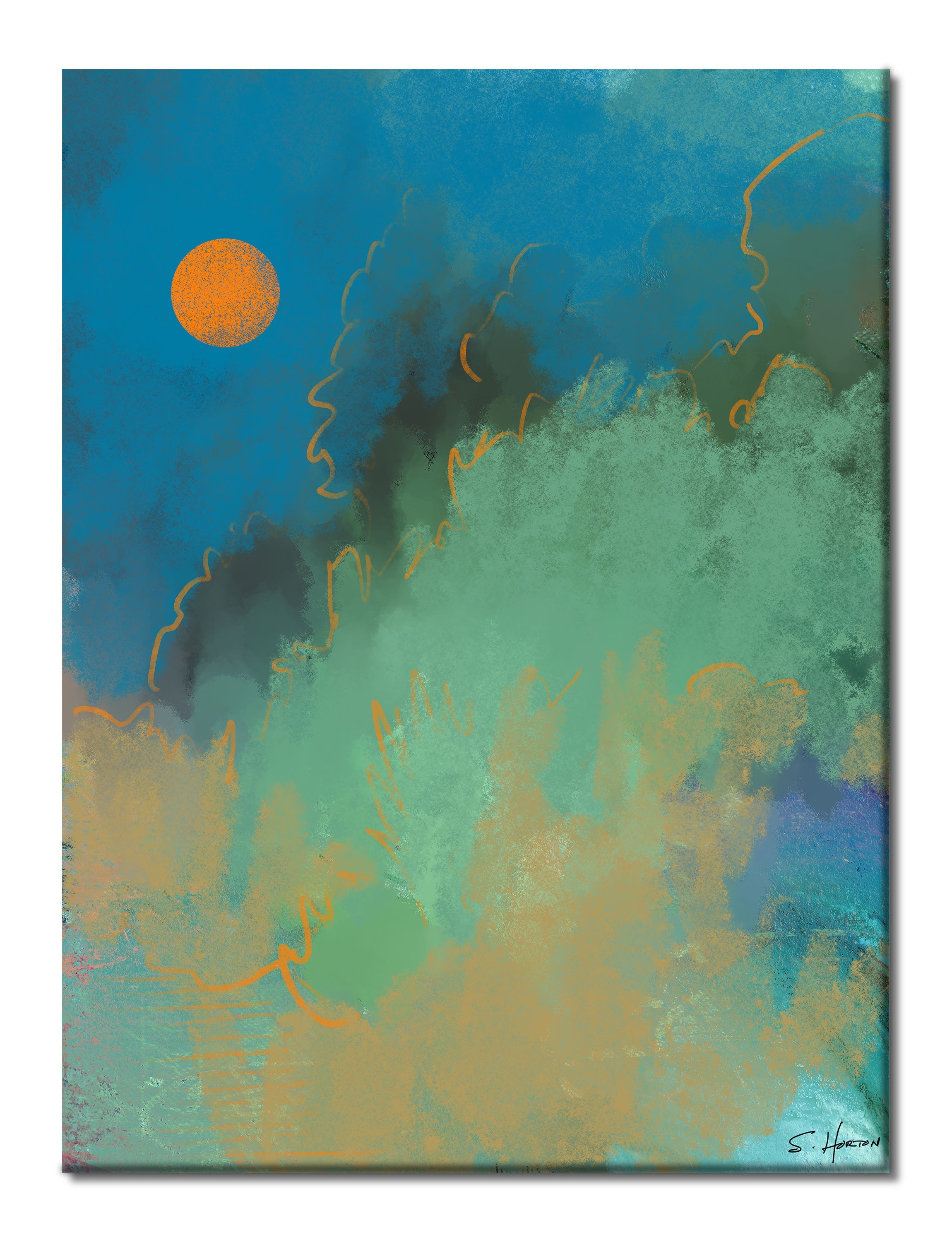 Blazing Sun Over the Hills, Digital Art, Giclee on Canvas with Signature, 30"x40", Limited Edition of 50