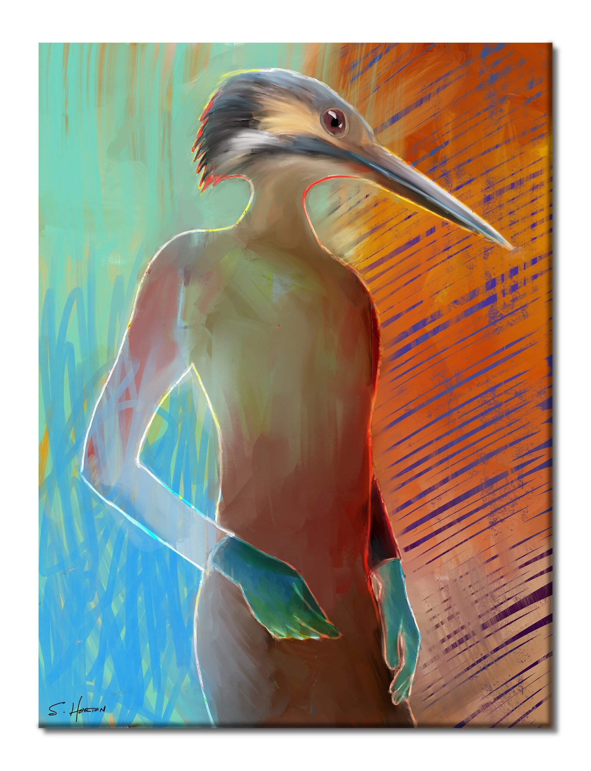 Tall Crane", Animal Life, Surreal, Parody, Digital Art, Giclée on Canvas with Signature, 30"x40", Limited Edition of 50