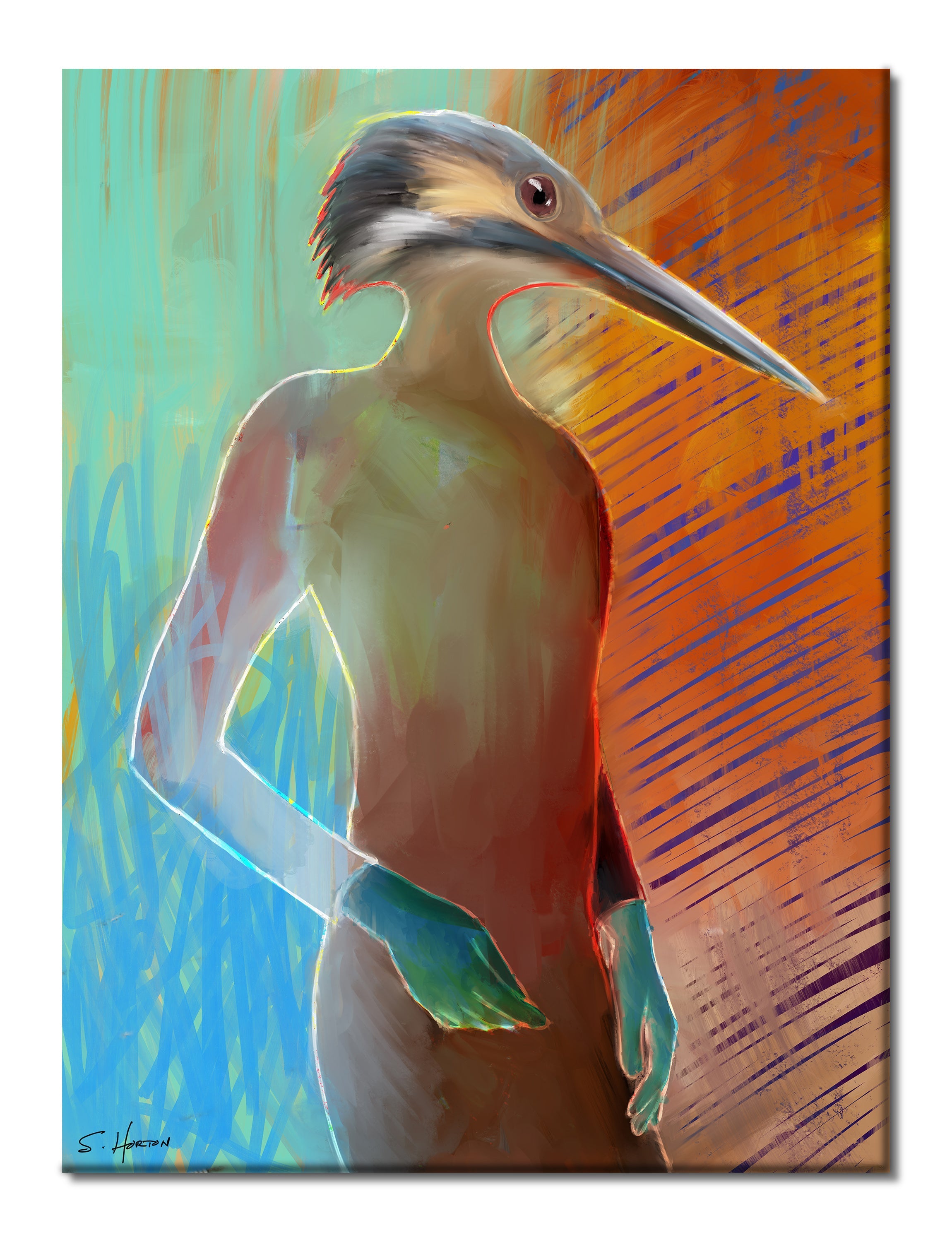 Tall Crane", Animal Life, Surreal, Parody, Digital Art, Giclée on Canvas with Signature, 30"x40", Limited Edition of 50