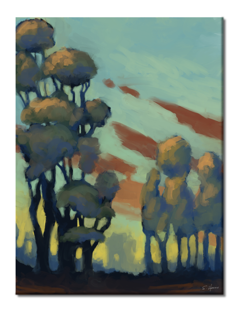 Clouds Through The Trees At Sunrise, Digital Art, Giclee on Canvas with Signature, 30"x40", Limited Edition of 50