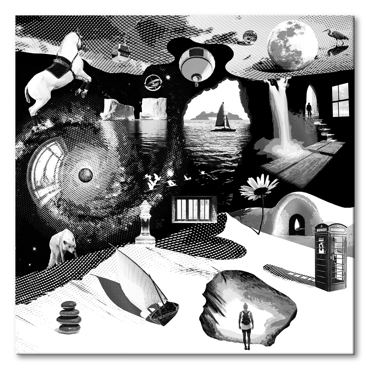 Dreamcatchers 02 - Surreal Limited Edition Giclée, Black & White on Canvas