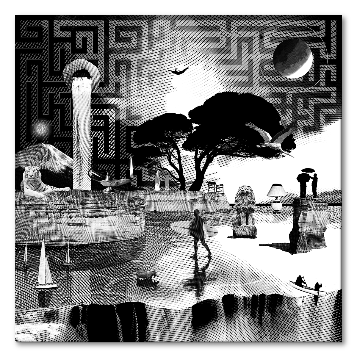 Dreamcatchers 07 - Surreal Limited Edition Giclée, Black & White on Canvas