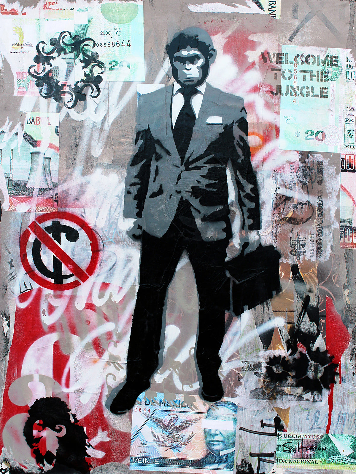 Monkey Business", 36"w x 48"h, Mixed Media on Board