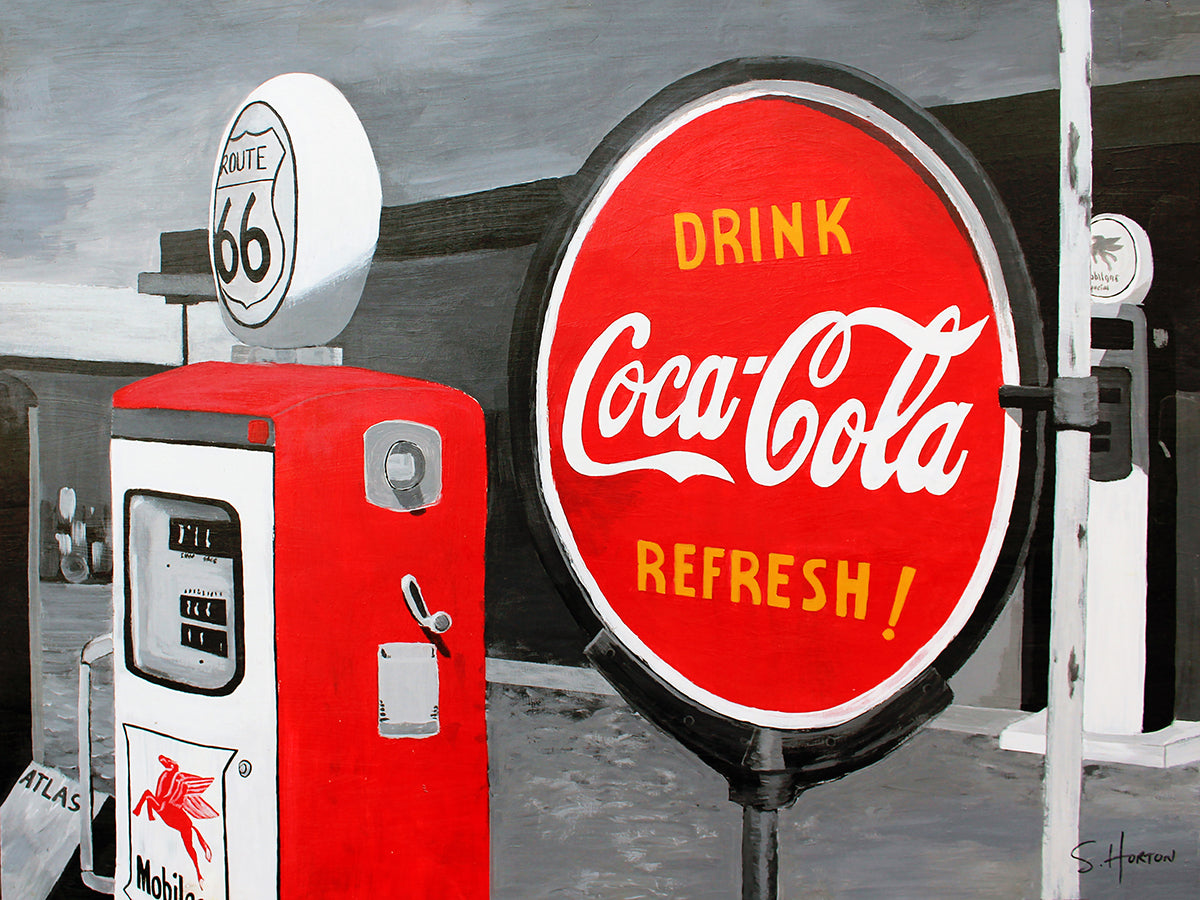 Route 66: Food & Gas", 48"w x 36"h, Acrylics on Board