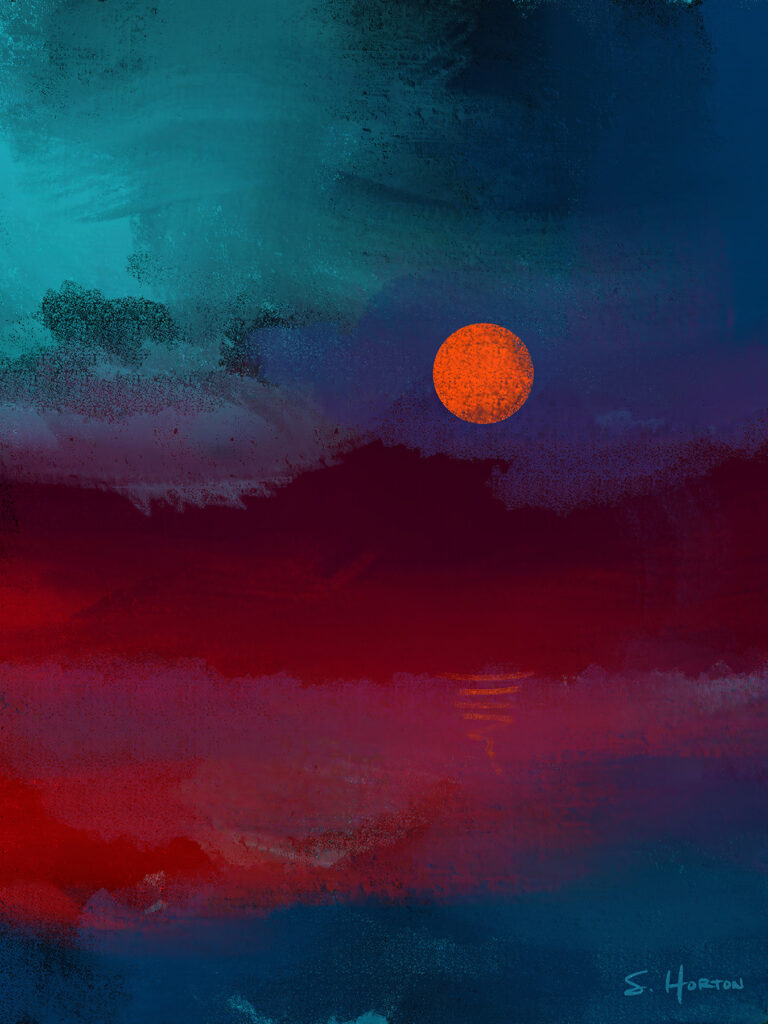 Deep Sunset Over the Water, Scenics, Digital Art, Giclee on Canvas with Signature, 30"x40", Limited Edition of 50